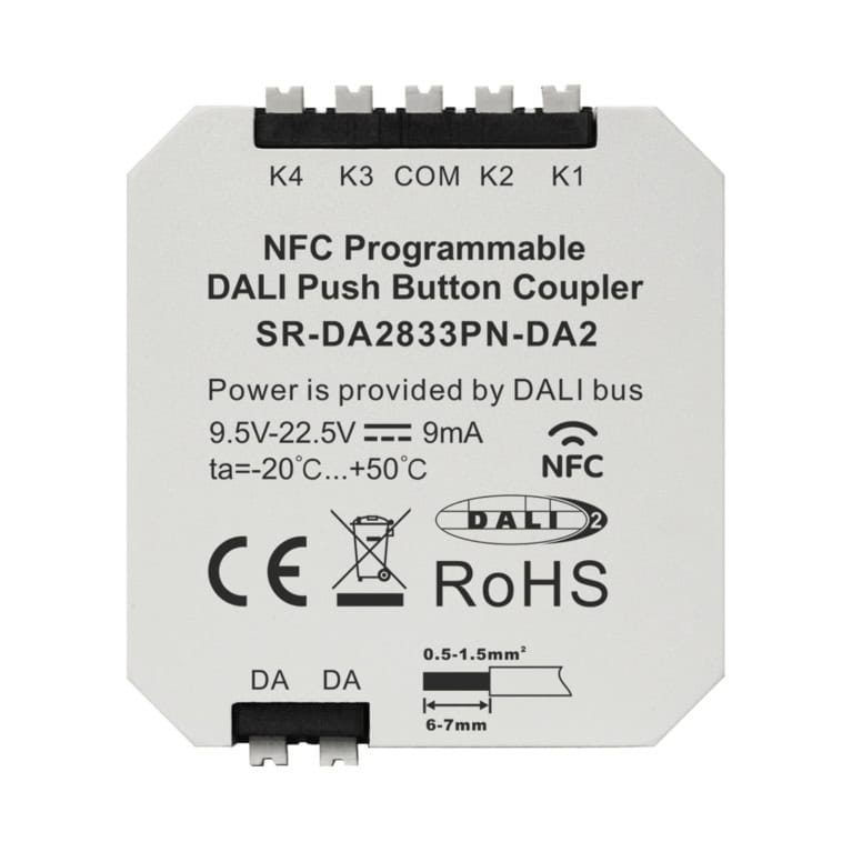 NFC Programmable 4-Key DALI DALI-2 Push Button Coupler - Sunricher
