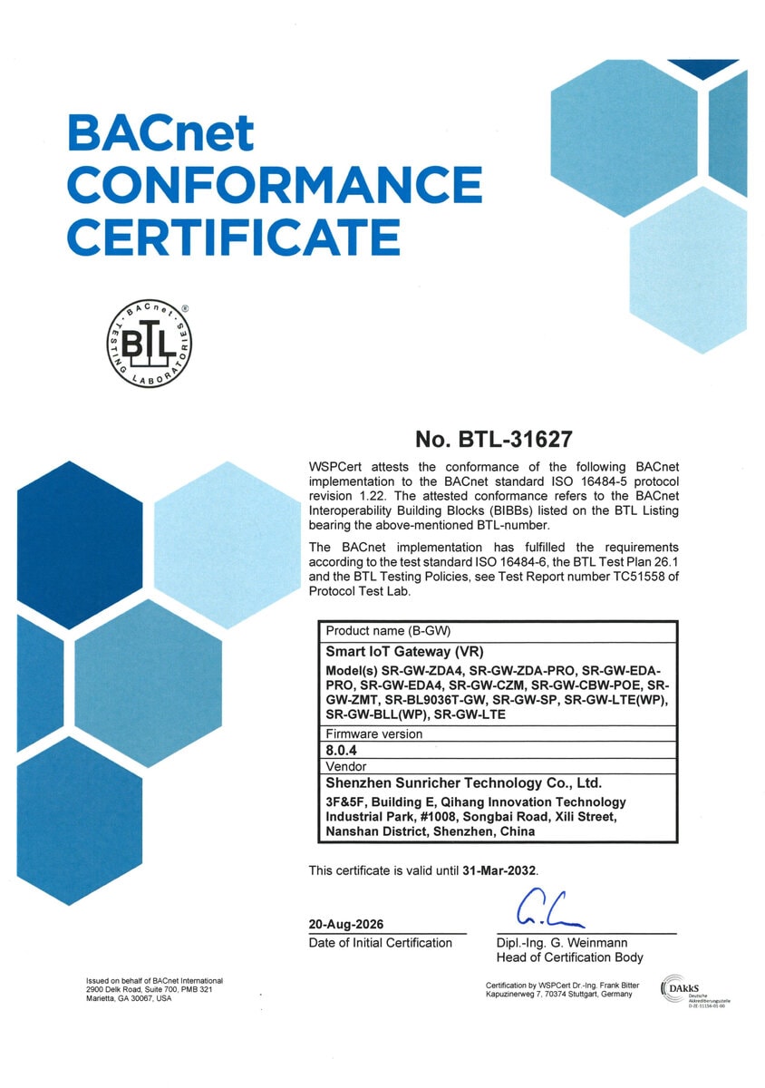 Certificate BACnet scaled